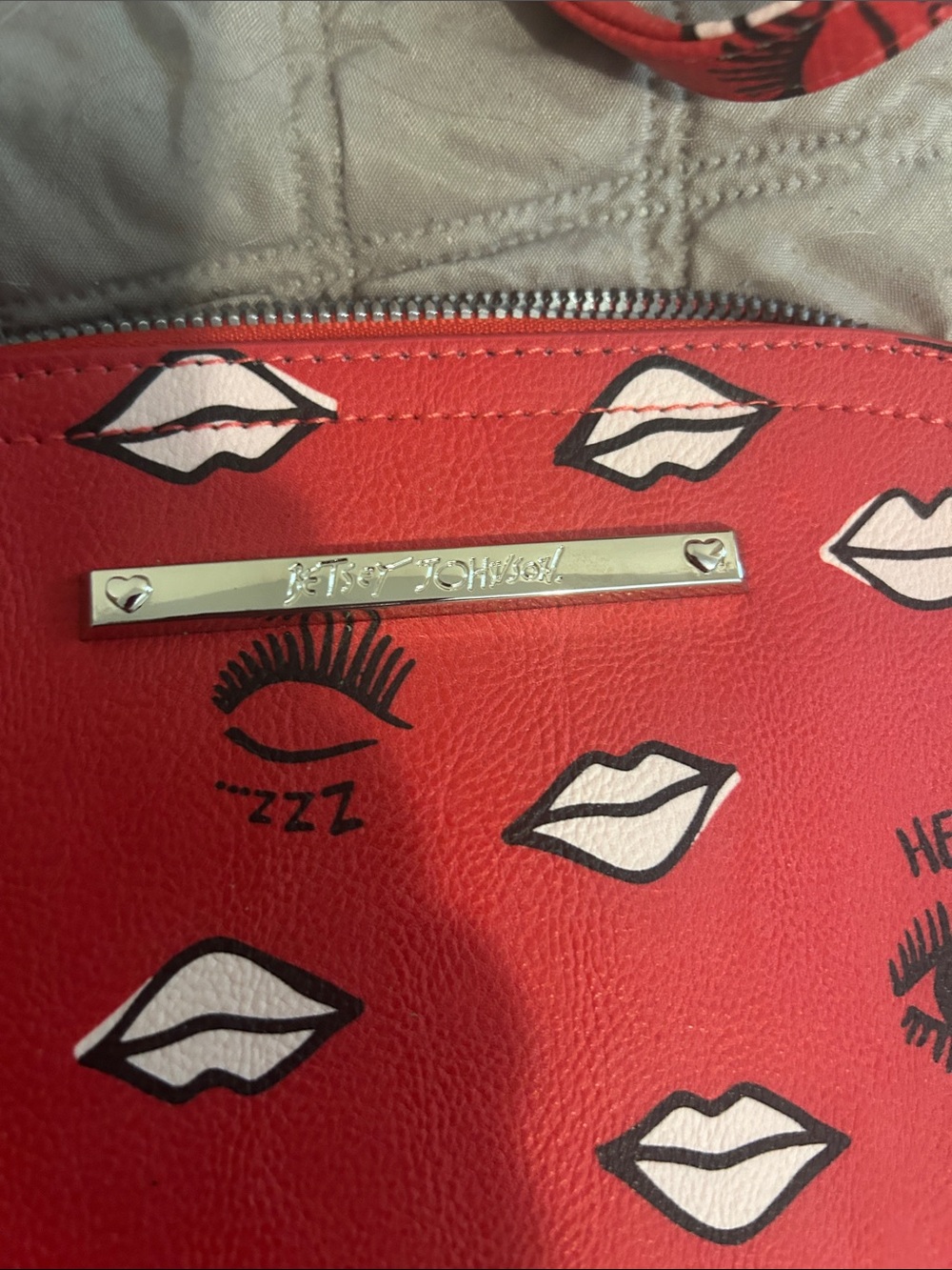 Betsey Johnson Red Lip & Lash Tote with Gold Nameplate